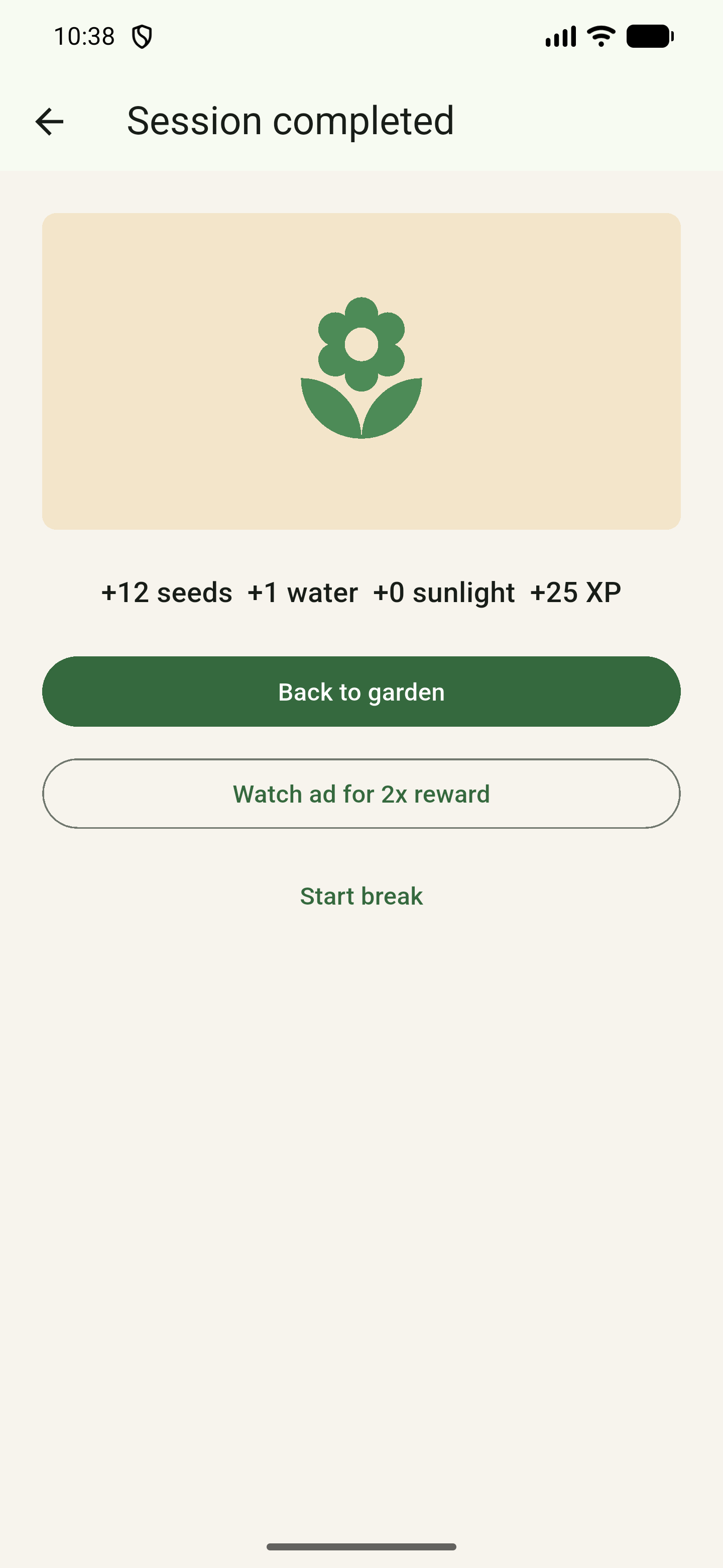 Session complete reward screen